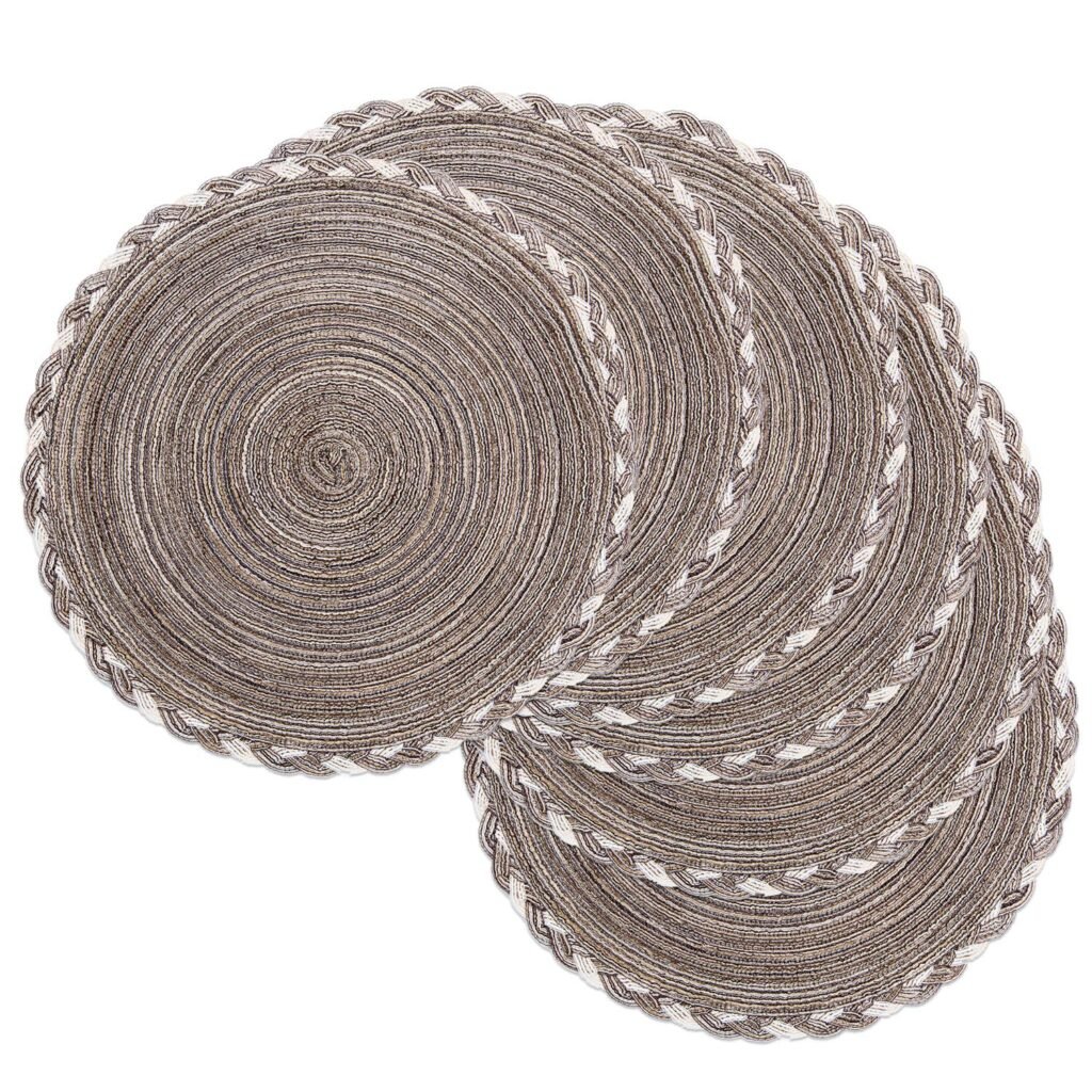 SHACOS Braided Glitter Round Placemats Set of 4, 15 inch