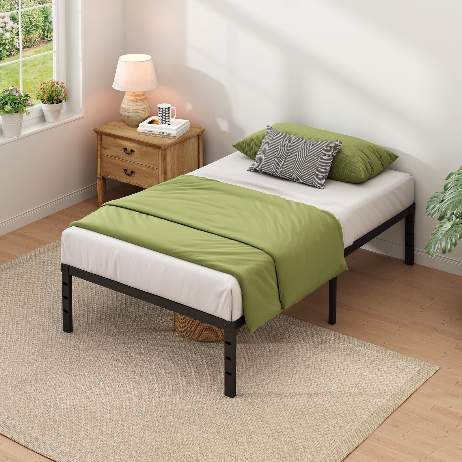 NEW JETO Metal Bed Frame, Twin Size, Black