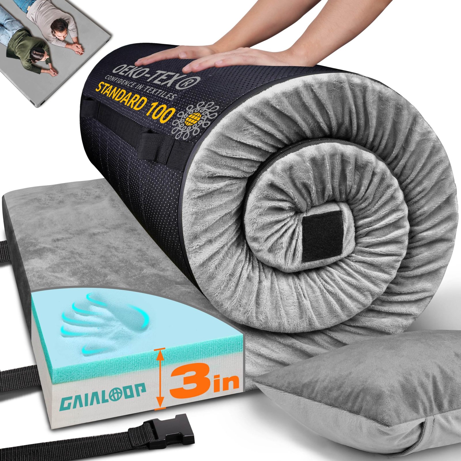 Gaialoop Memory Foam Camping Mattress - 3 Inch, Full, Space Gray