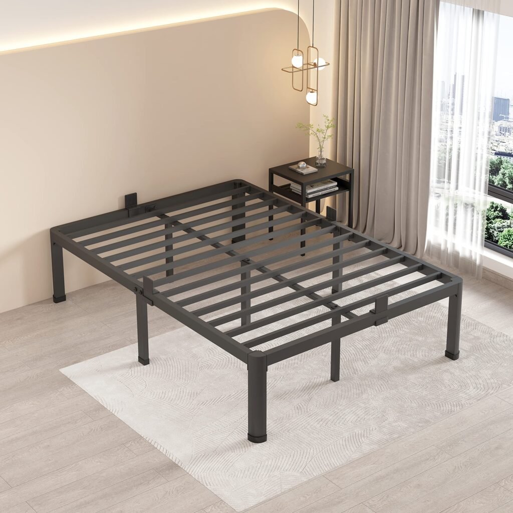 MAF 20 Inch Full Size Bed Frame with Round Corner Legs Mattress Slide Stopper No Box Spring Needed