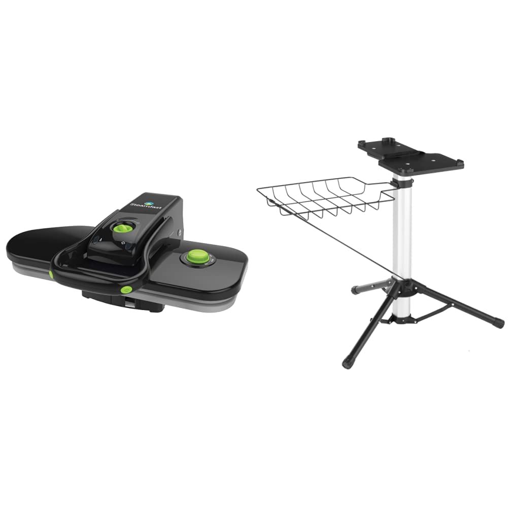 Steamfast SF-623 Mid-Size Steam Press with Multiple Fabric Settings and Steam Burst Function & A600-027 Steam Press Stand,Black M Steam Press + Steam Press Stand,Black
