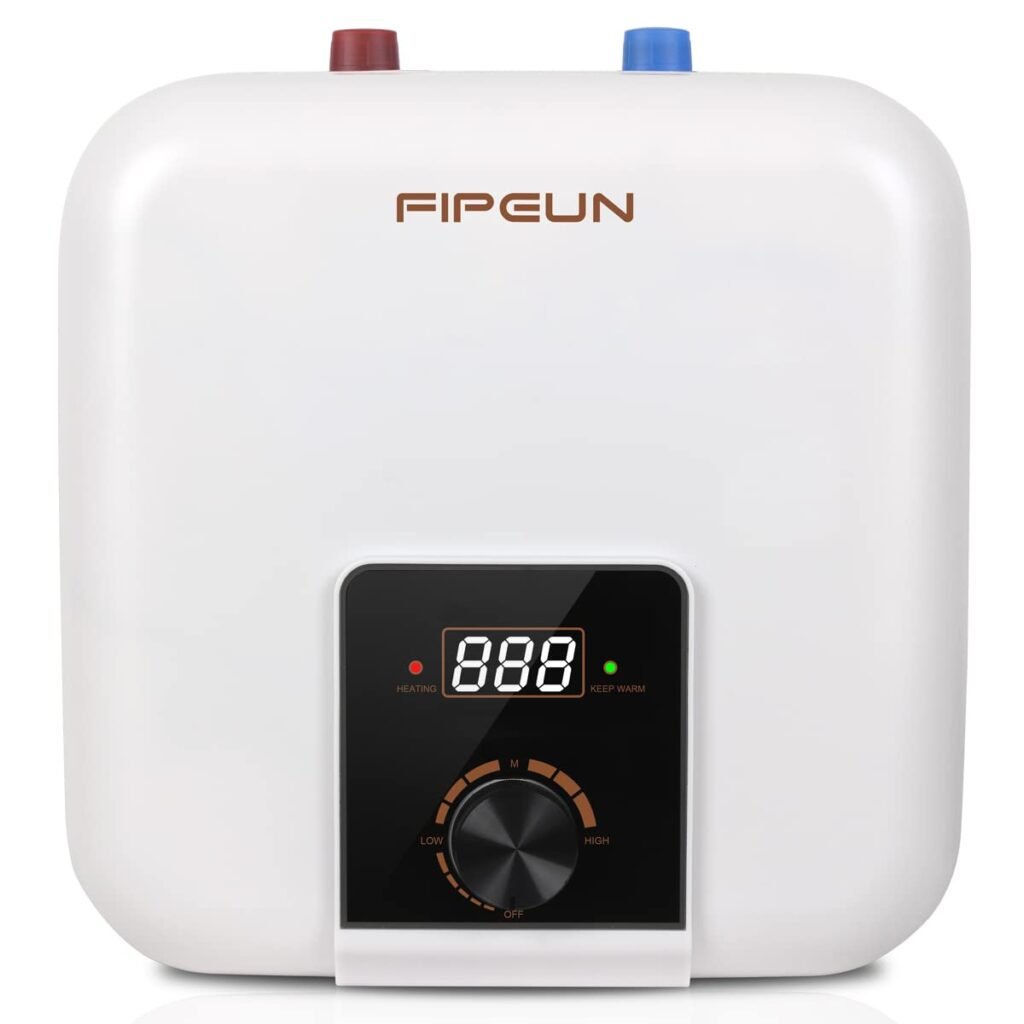 110V/115v/120V 1400-1500W Small Under Sink Tank 2.5 Gallon Water Heater Hot Storage?Mini Instant Electric RV TR Trailer Kitchen Compact Point-of-Use,2 PCs 16” Long 1/2”FIP Stainless Steel Hoses 9.5L… White-2.5Gallons