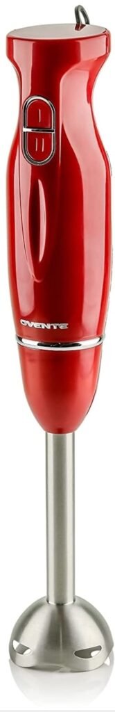 Ovente Electric Immersion Hand Blender 300 Watt 2 Mixing Speed with Stainless Steel Blades, Powerful Portable Easy Control Grip Stick Mixer Perfect for Smoothies, Puree Baby Food & Soup, Red HS560R