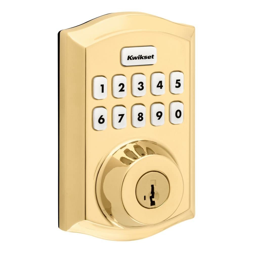 Kwikset Home Connect 620 Keypad Connected Smart Lock with Z-Wave Technology Featuring SmartKey Security in Lifetime Polished Brass Polished Brass Traditional