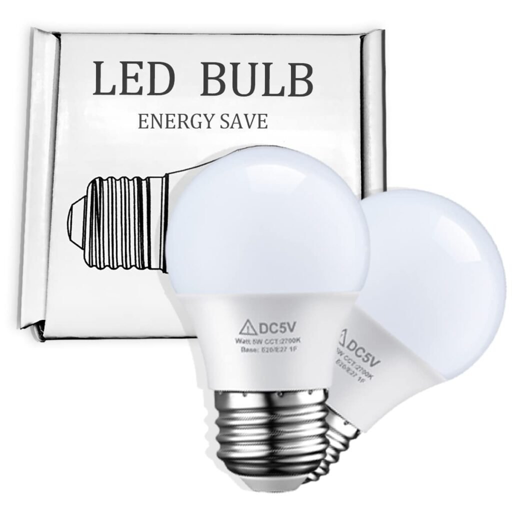 TIMEGOA Safety Low Voltage 5V 5W 3-Way Dimmable LED Light Bulb, G45 E26 E27 Base Energy-Saving Bulb, 60W Equivalent, 400 Lumens A19 Bulb, 2700K LED Light, 2 Pack