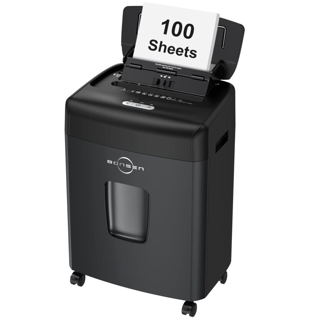 BONSEN 100-Sheet Auto Feed Paper Shredder High Security Micro Cut Shredders for Home Office Use/ 30 Minutes/ Security Level P-4,6-Gallon Bin (S3110) 100-Sheet Autofeed