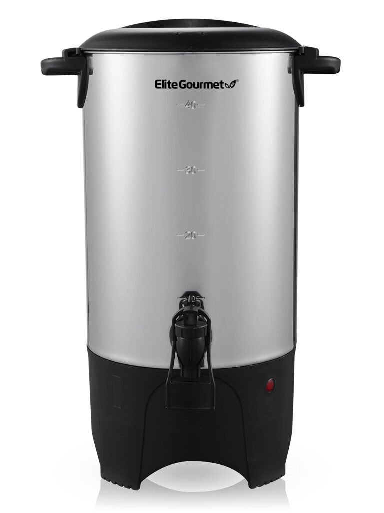 Elite Gourmet CCM040 Stainless Steel 40 Cup Coffee Urn Removable Filter For Easy Cleanup, Two Way Dispenser with Cool-Touch Handles Electric Coffee Maker Urn, Stainless Steel