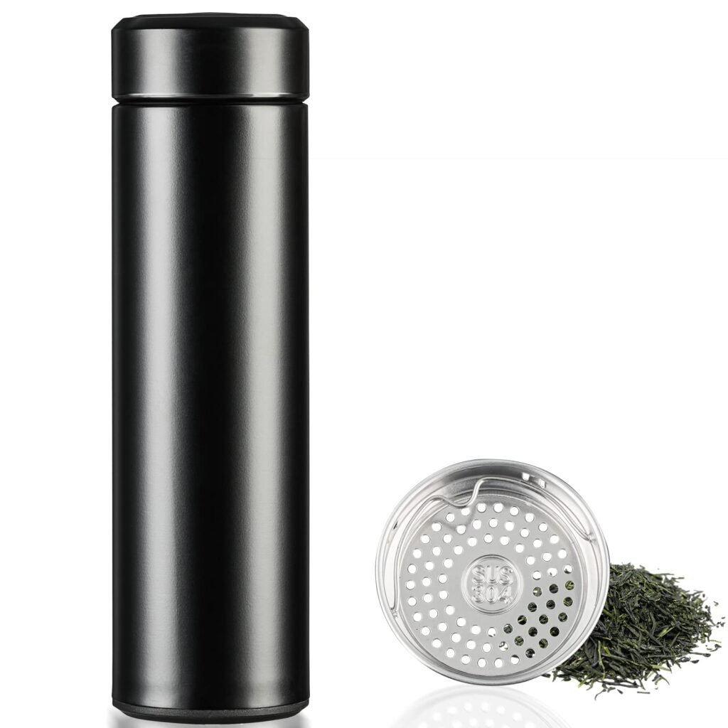 PARACITY Insulated Water Bottle, 17 oz Stainless Steel Water Bottles, Double Wall Vacuum Hot Drinks Thermos, Metal Water Bottle Keeps Hot for 12 Hrs, Cold for 24 Hrs, for Coffee, Tea Black
