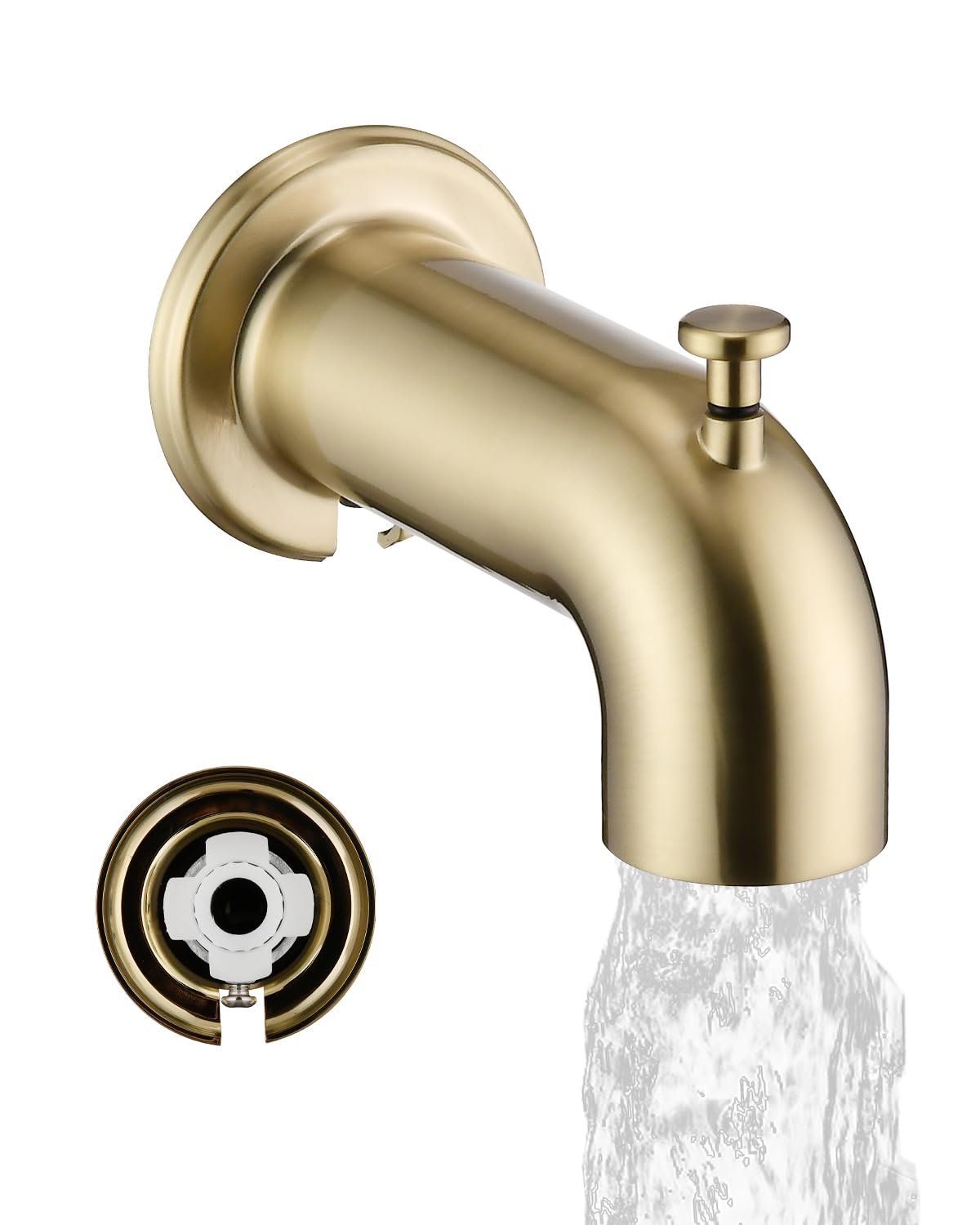LOCALAND Slip-On Tub Spout with Diverter, 1/2 Inch Slip Fit, Brushed Gold