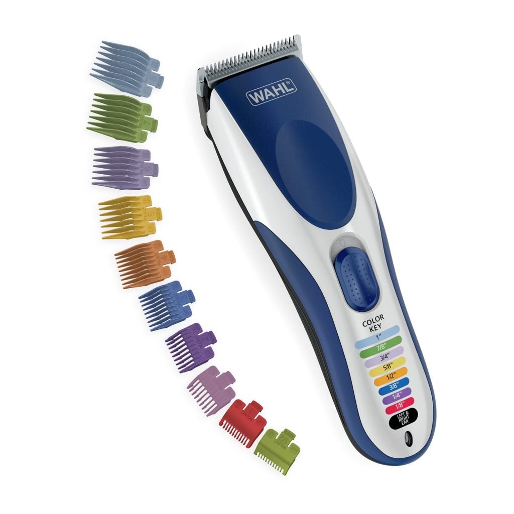 Wahl Color Pro Cordless Rechargeable Hair Clipper & Trimmer – Easy Color-Coded Guide Combs - for Men, Women, & Children – Model 9649P White/Blue 1 Count (Pack of 1)