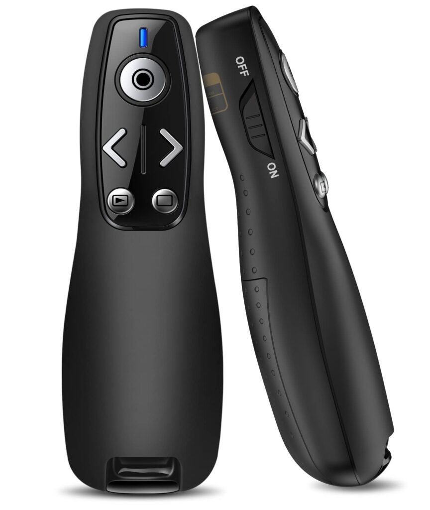 Presentation Clicker Wireless Presenter Remote for PowerPoint, RF 2.4GHz USB Powerpoint Clicker with Hyperlink & Volume Control PowerPoint Slide Advancer for Mac, Computer, Laptop Black-Red Light