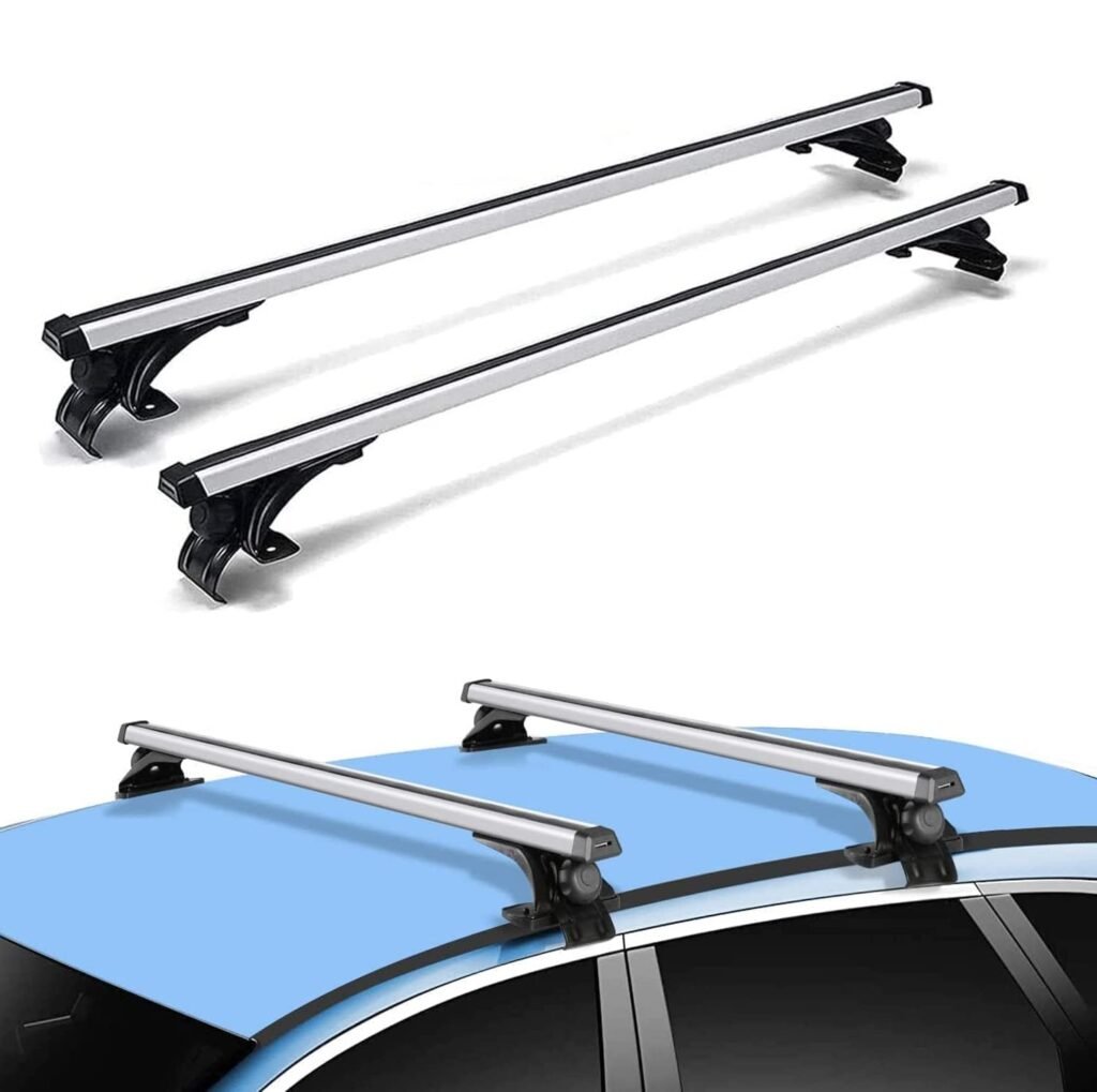 Universal Roof Rack Adjustable 48" Cross Bars, Upgraded Aluminum Alloy Car Roof Rack Carrier Holders Brackets, for Ski Luggage Rack Kayak Bike Canoe Snowboard Cargo Basket,165LB/75KG Capacity White & Black