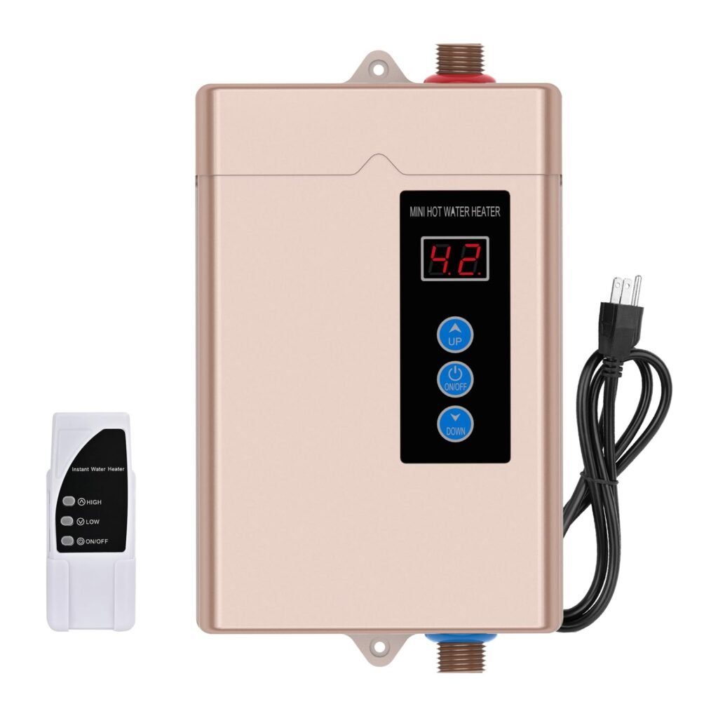 3000W Tankless Water Heater Electric,110V Electric Water Heater With Digital Display,Instant Hot Water Heater On Demand Water Heater Under Sink With Remote Control,LCD Touch Screen tankless Water Heat Gold
