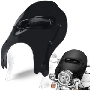 16inch Detachable Wave Wind Splitter Vented Windshield Windscreen Compatible with Harley Davidson Touring Road King FLHR FLHRC/I FLHRXS 1994-2025 (Black Windshield&Chrome Bracket)