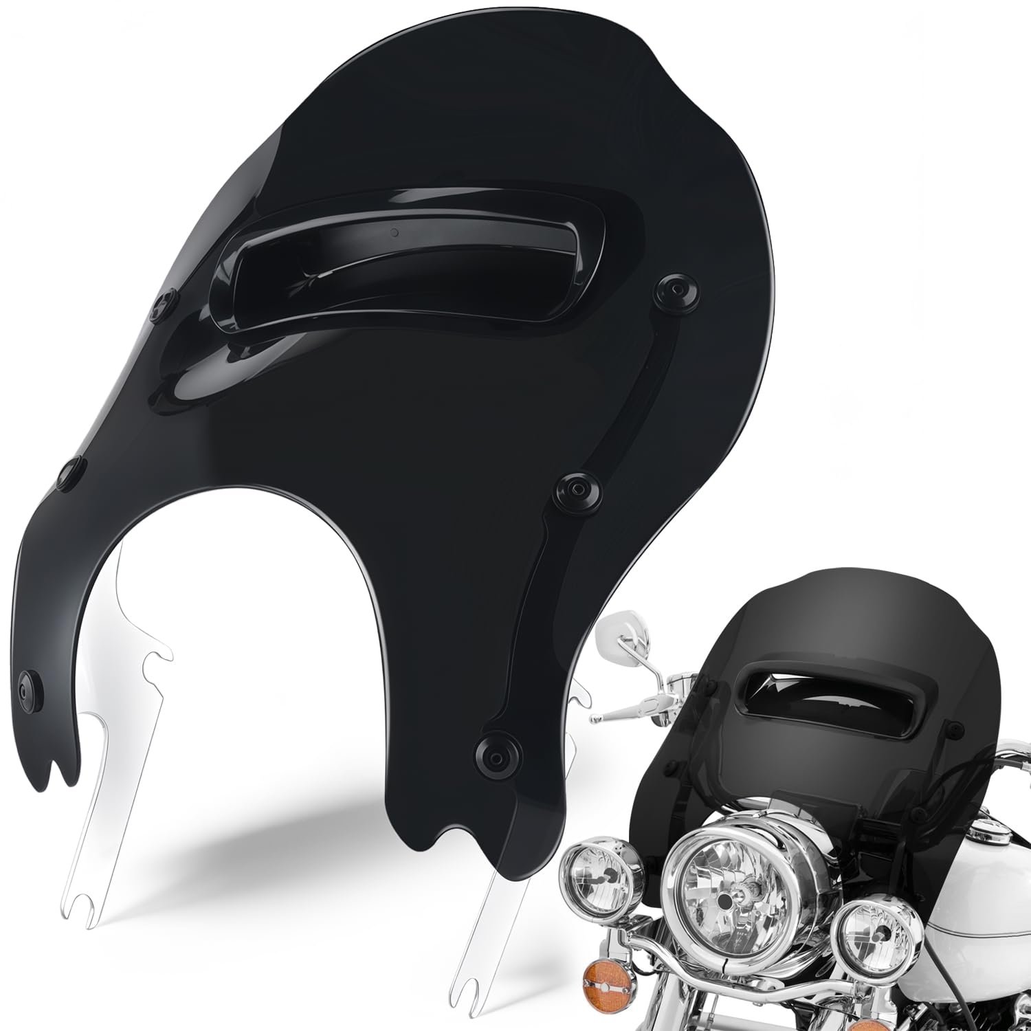 16inch Detachable Wave Wind Splitter Vented Windshield Windscreen Compatible with Harley Davidson Touring Road King FLHR FLHRC/I FLHRXS 1994-2025 (Black Windshield&Chrome Bracket)