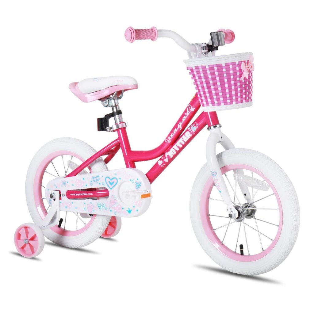 ***USED***BOX IS DAMAGED*** JOYSTAR Angel Girls Bike for Toddlers and Kids Ages 2-9 Years Old, 12 14 16 18 Inch Kids Bike with Training Wheels & Basket, 18 in Girl Bicycle with Handbrake & Kickstand Fuchsia 14 Inch with Training Wheels