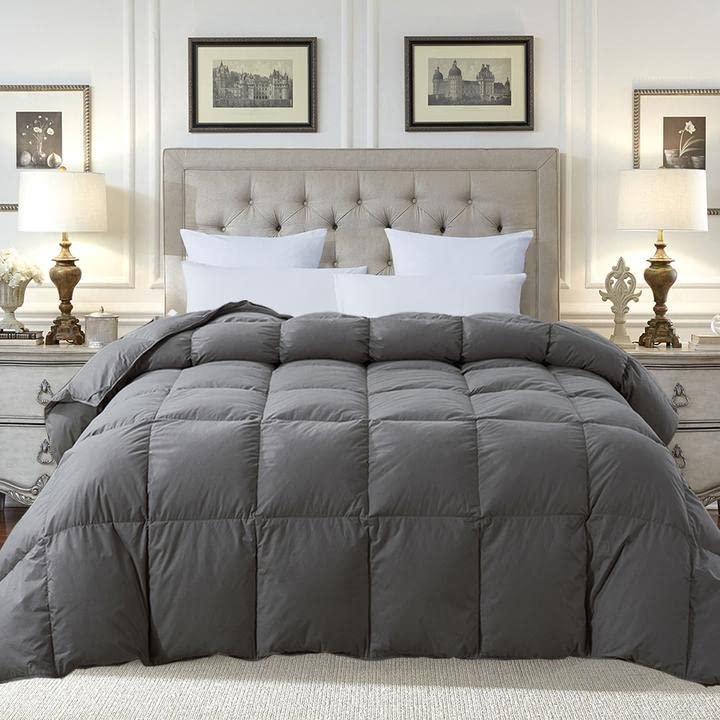 Cosybay Cotton Quilted Grey Feather Comforter Filled with Feather & Down –Machine Washable - All Season Duvet Insert or Stand-Alone – Queen Size (90*90Inch) Queen Grey/All Season
