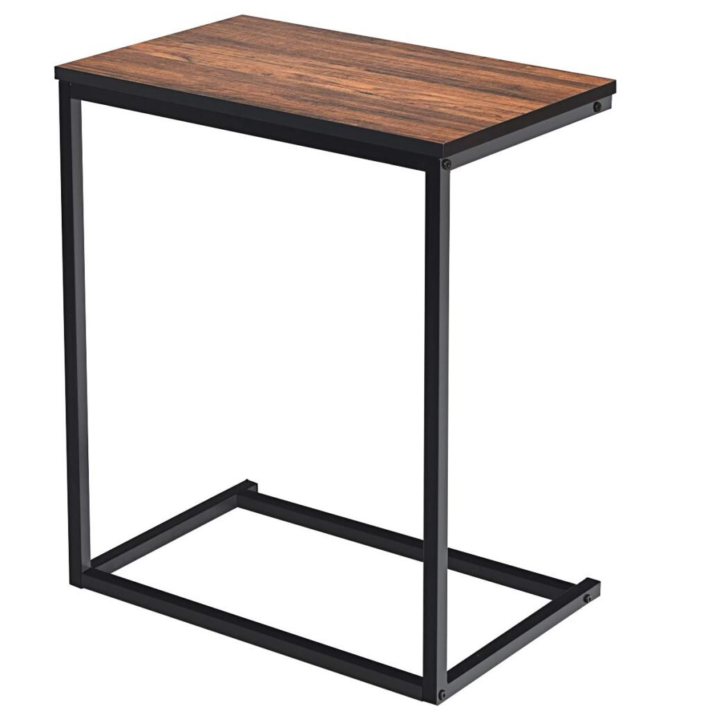 Tangkula Sofa Side Table C Shaped Table, Vintage Couch Table Sofa Side Table for Coffee Snack Laptop, Living Room TV Tray End Table 1 Rustic Brown