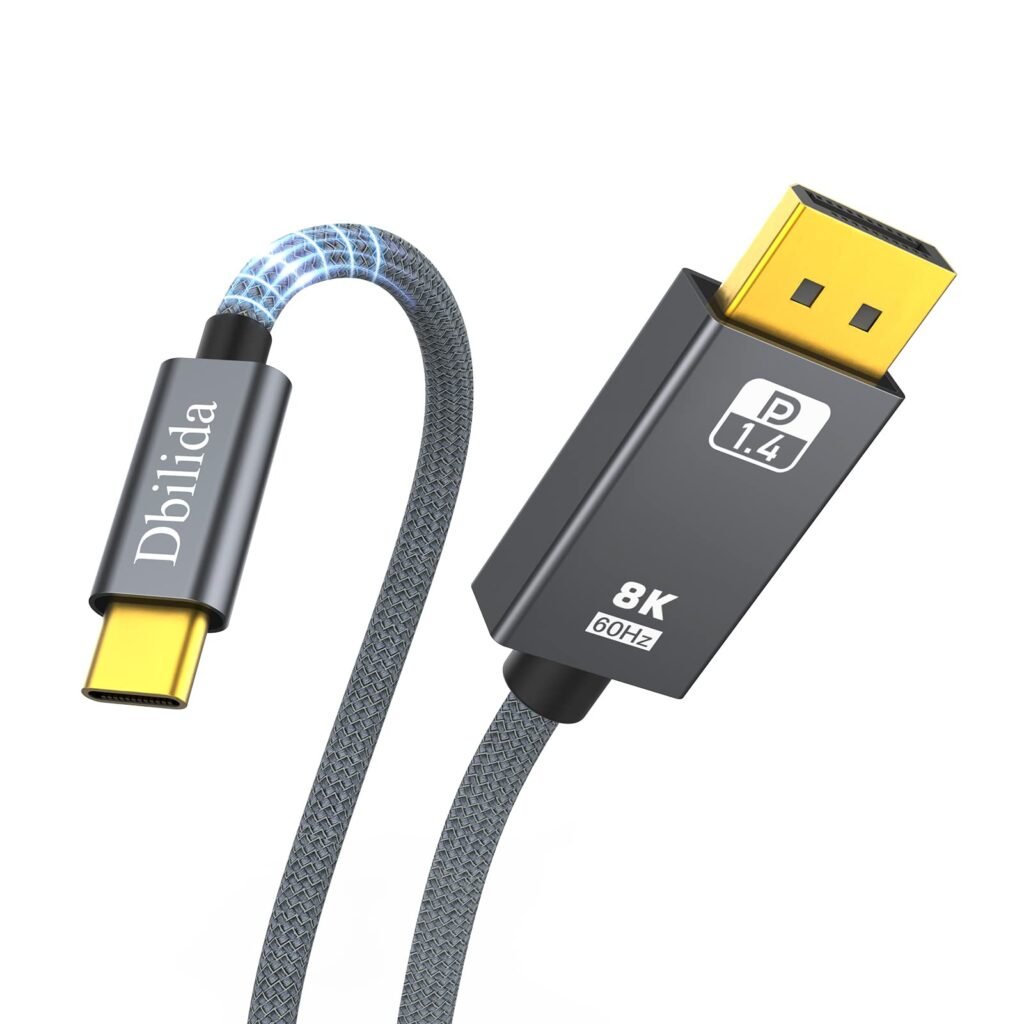 Dbilida VESA Certified 8K USB C to DisplayPort 1.4 Cable 6.6 ft, Support 8K@60Hz, 4K@240Hz 165Hz, 2K@240Hz, [Thunderbolt 4/3 Compatible] 32.4Gbps for iPhone 15/Plus/Pro/Pro Max, MacBook Pro M1 M2,etc 6.6Feet