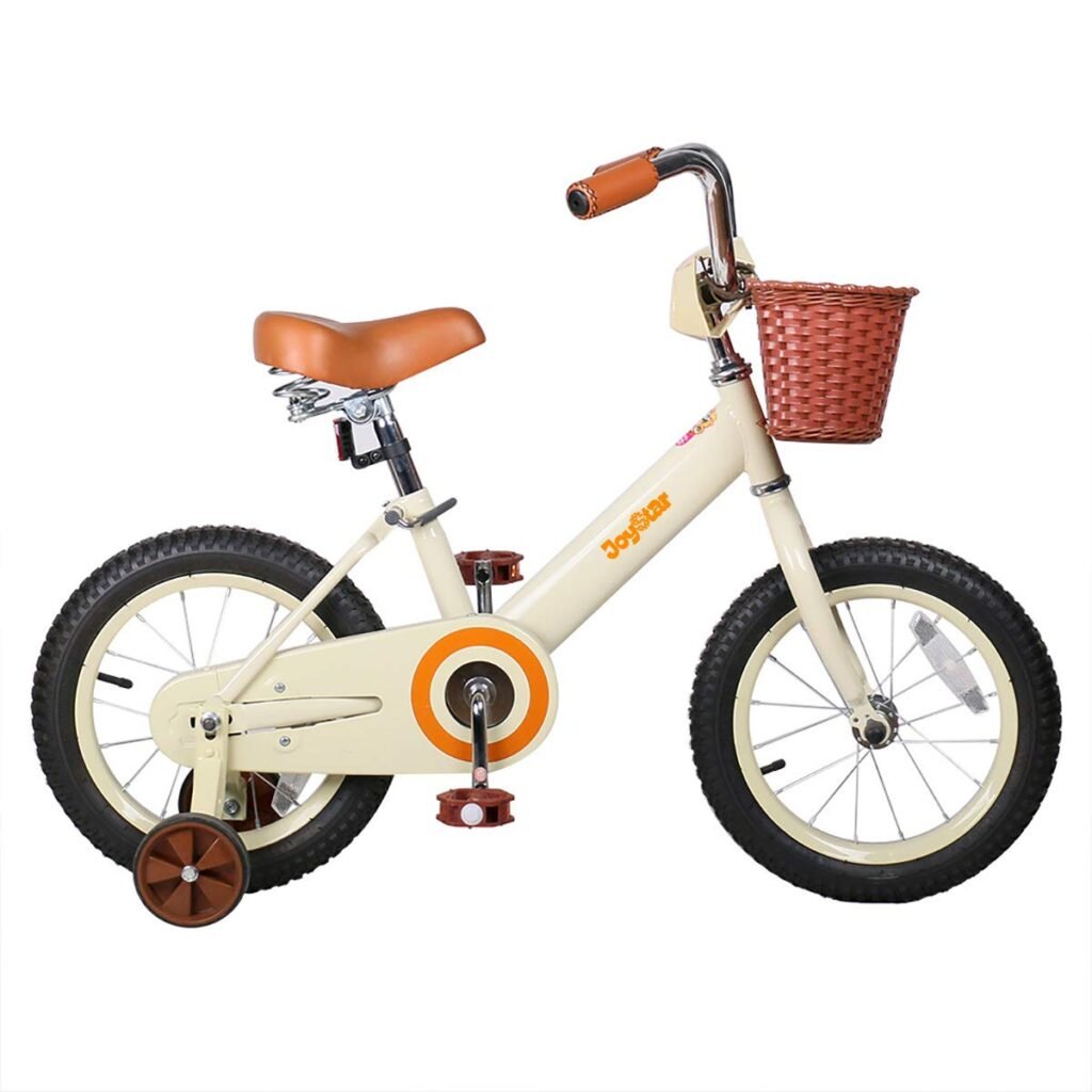 JOYSTAR Vintage 12 & 14 & 16 & 18 Inch Kids Bike with Basket & Training Wheels for 2-9 Years Old Girls & Boys (Green, Beige & Pink) Vintage-Beige 12 Inch with Training Wheels