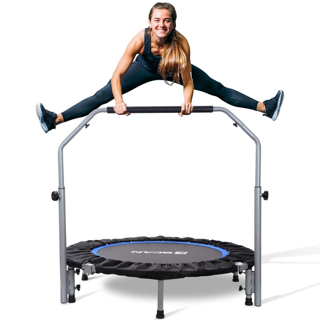 BCAN 40/48" Foldable Mini Trampoline, Fitness Rebounder with Adjustable Foam Handle, Exercise Trampoline for Adults Indoor/Garden Workout Max Load 330lbs/440lbs 48-inch 48-Black