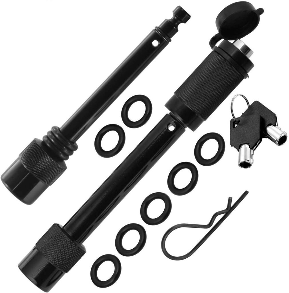 Trailer Hitch Lock Pin Set - 5/8" and 1/2" Extra Long Black Pins with One Locking System - 1 Safety Clip, 10 Anti Rattle O-Rings – Tow receivers 1.25”, 2” and 2.5 inch (Class I,II,III,IV,V)… Black 5/8 +1/2
***missing shorter lock***