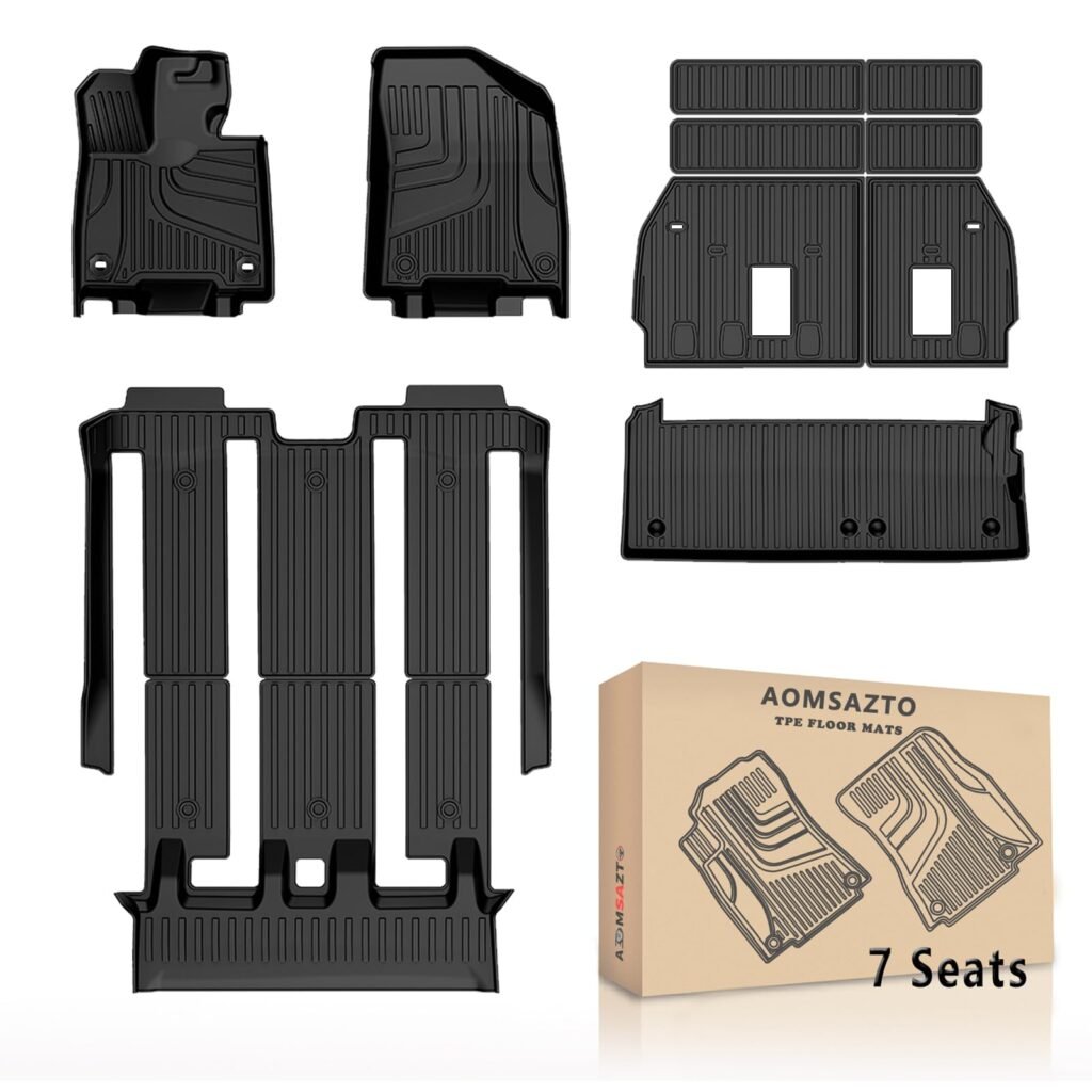 AOMSAZTO Floor Mats Fit Toyota Sienna 2021-2024 (Only for 7 Seat Without Spare Tire), TPE All Weather Backrest mat & Cargo Liner & Floor Mats Set for Sienna 1st, 2nd and 3rd Row-Black Floor Mats+Trunk Mat+Backrest Mat