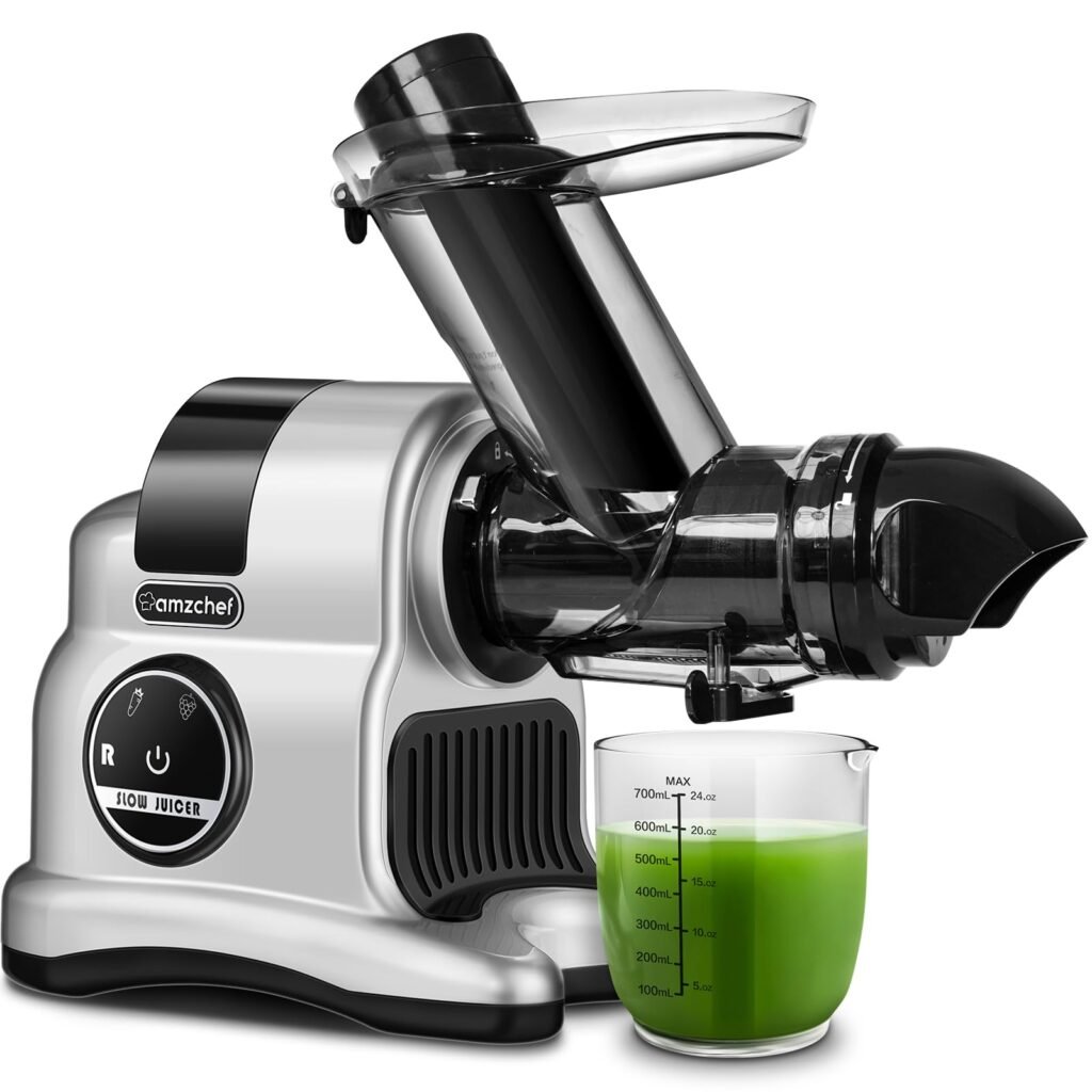 Juicer Machines, juicer cold press,AMZCHEF 3" Wide Chute Slow juicer, High Nutrition Juicer Slow Masticating with 2-Speed Modes & Reverse Function (Gray) Grey Juicer Machines