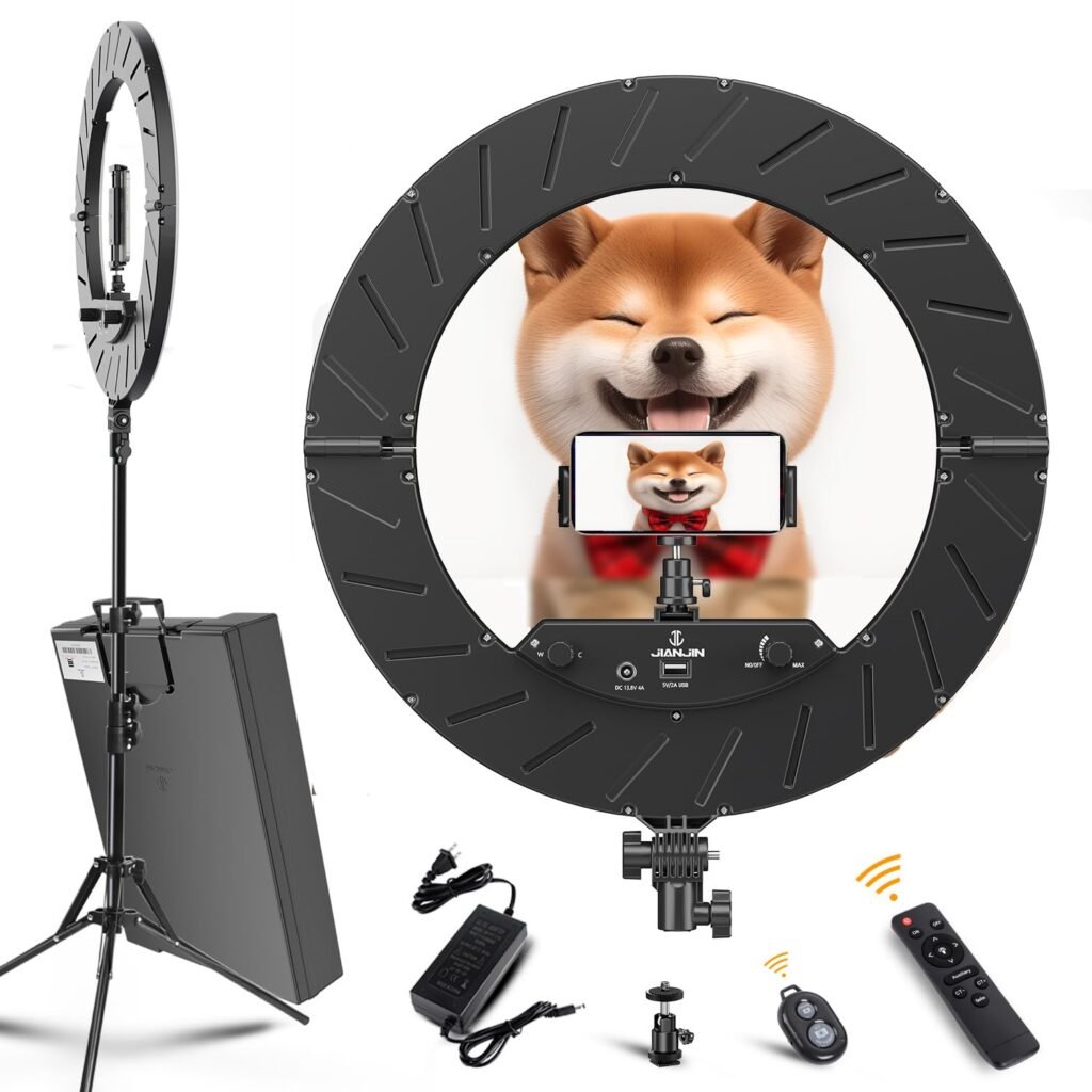 Ring Light Kit:18"/45cm Outer 55W6700k Dimmable LED Light, Tripod Stand, Remote Controller,Box for Camera,Smartphone,YouTube,TikTok,Self-Portrait Shooting,CRI90,Black 18 inch ring light black