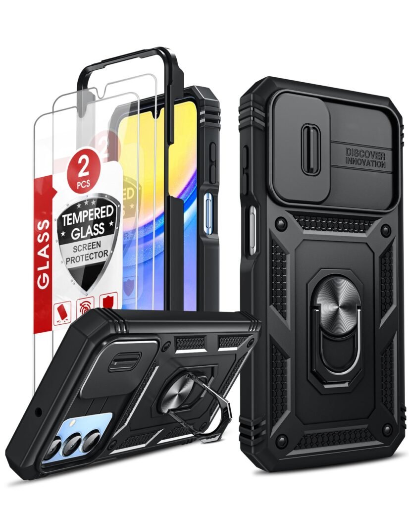 LeYi for Samsung Galaxy A15-5G Case: Galaxy A15 5G Screen Protector [2 Packs] with Samsung A15 Case, Heavy Duty Shockproof para Basic Android Smartphone Cell Samsung Galaxy A15 5G Phone Case, Black