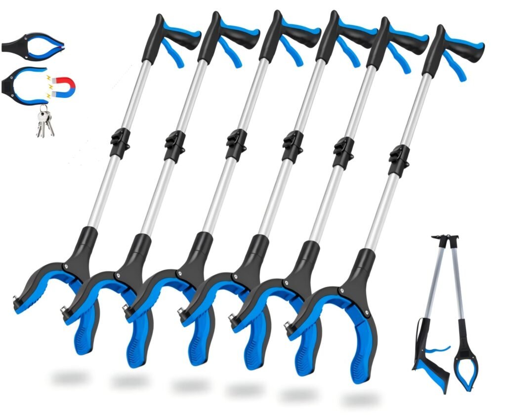 6 Pack 36" Trash Grabber Reacher Tools, Upgraded Strong Foldable Commercial Grabber Pickup Tool, Heavy Duty Cleaning up Gripper, 4" Wide Claw | 360° Rotation | Magnet, for Senior Home Outdoor