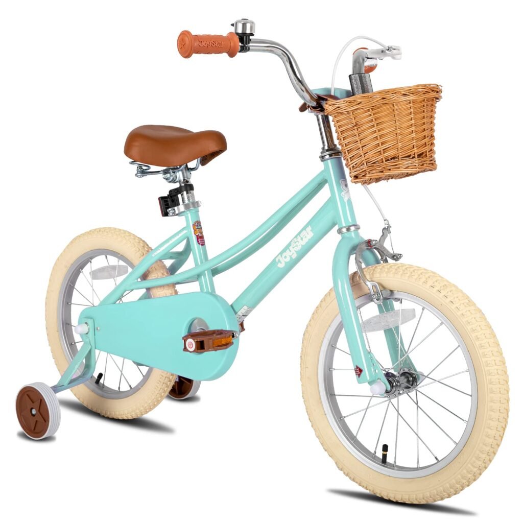JOYSTAR Girls Bike for 2-12 Years Old Toddlers and Kids, 12" 14" 16" Kids Bike with Training Wheels & Basket, 20 Inch Kid's Bicycle with Kickstand, Retro Style Bikes Green 12 Inch With Training Wheels