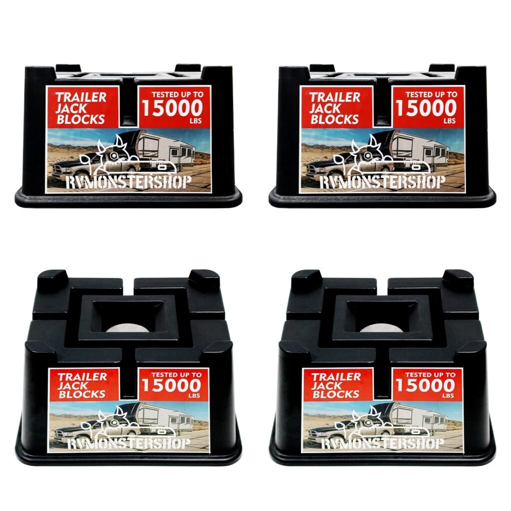 Trailer Jack Block?4 Pack RV Leveling Blocks Heavy Duty?Up to 15,000 lbs RV Blocks for Stabilizers?Ultra Durable Plastics Trailer Blocks Use for Jack Blocks Trailer Tongue Jacks Foot Tongue