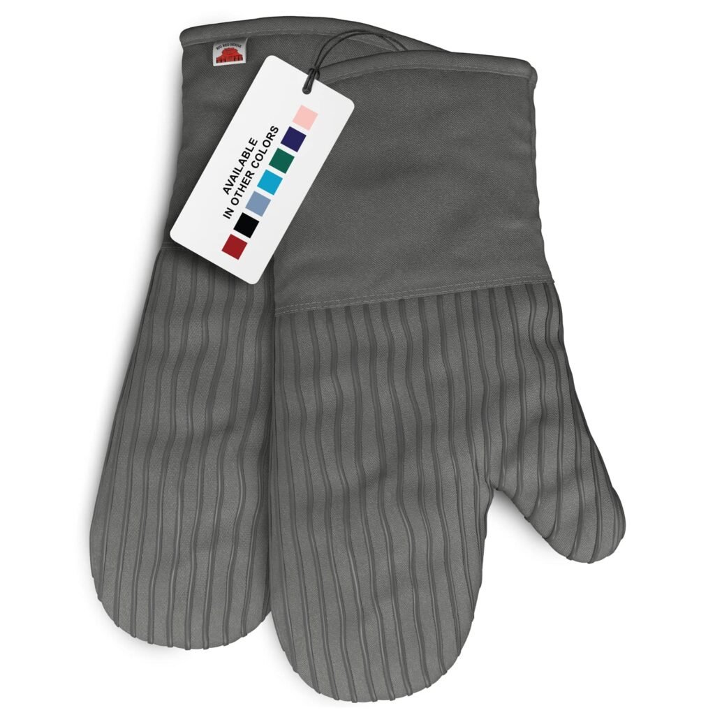 Big Red House Heat-Resistant Oven Mitts - Set of 2 Silicone Kitchen Oven Mitt Gloves, Grey Ashy 12.5"