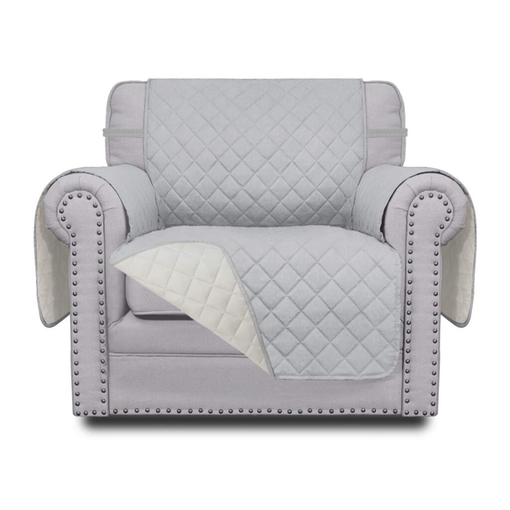 Easy-Going Chair Sofa Slipcover Reversible Sofa Cover Water Resistant Couch Cover Furniture Protector Cover with Elastic Straps for Pets Kids Children Dog Cat (Chair, Light Gray/Ivory) Chair Light Gray/Ivory