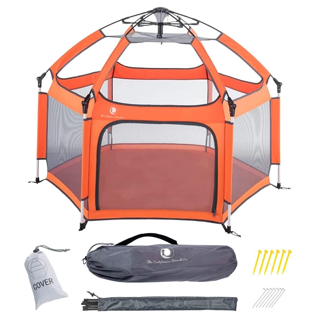 POP 'N GO Premium Outdoor and Indoor Baby Playpen - Portable, Lightweight, Pop Up Pack and Play Toddler Play Yard w/ Canopy and Travel Bag - Orange