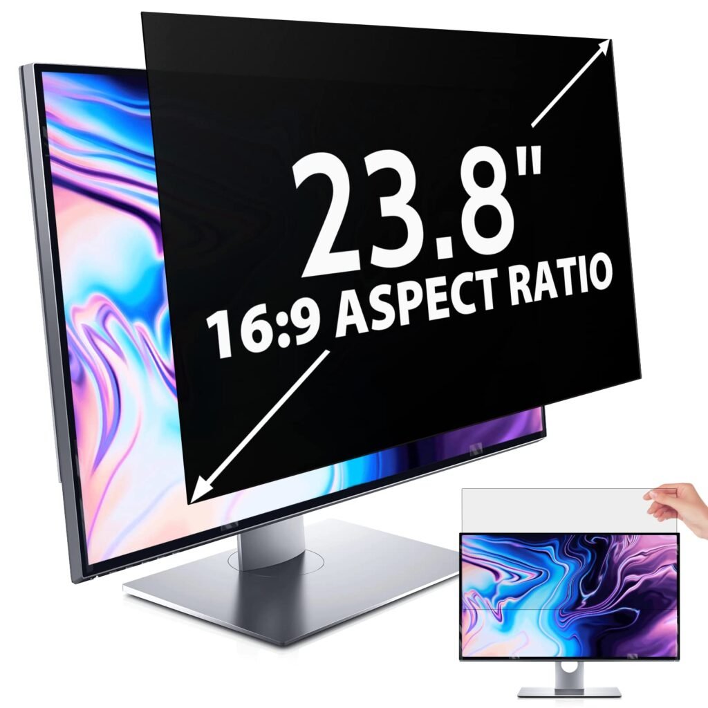Peslv Privacy Screen for Computer Monitor 23.8 Inch 16:9 Aspect Ratio, Anti Blue Light Glare Removable 23.8 in Privacy Screen Filter Protective Film, HD 23.8 Inch Privacy Screen Protector for Monitor 23.8 Inch (Diagonal) - 16:9 Aspect Ratio