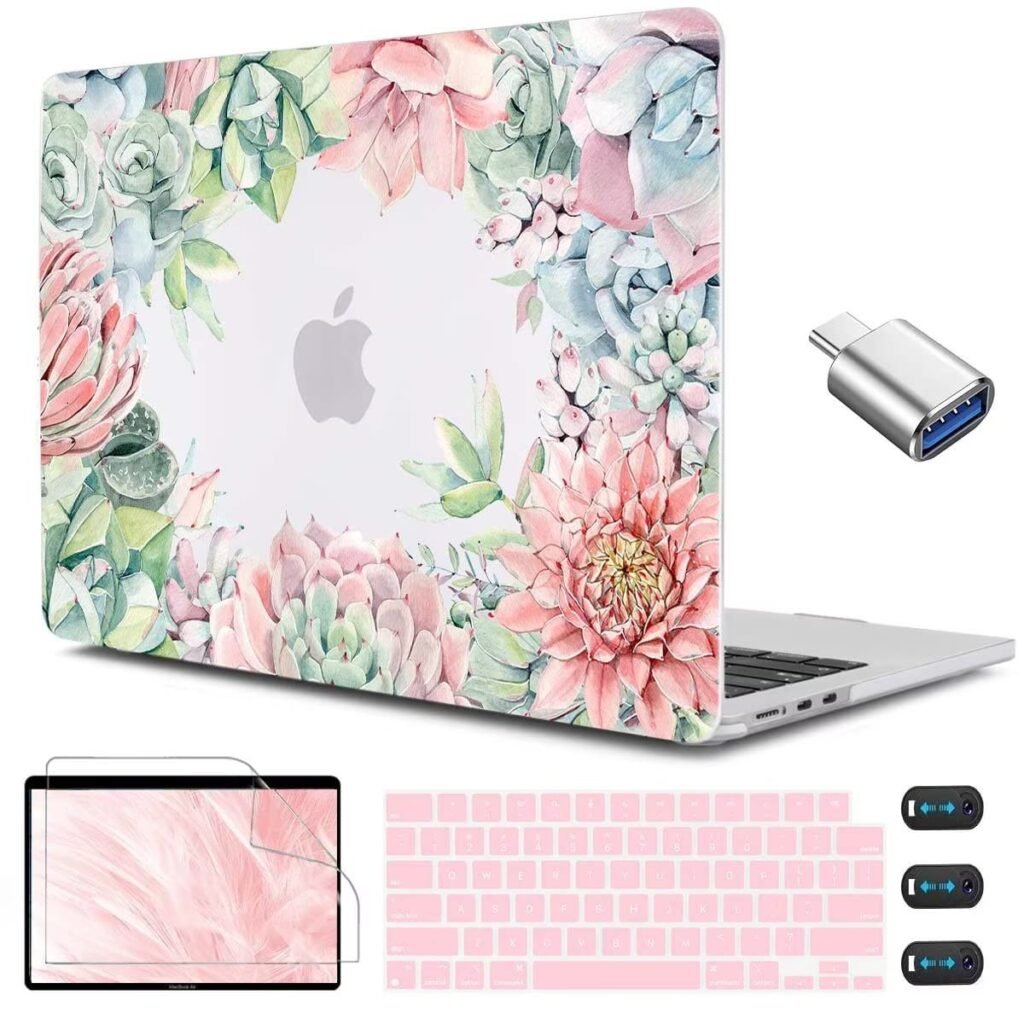 CISSOOK Compatible with MacBook Air 13.6 Inch Case 2022 2024 Release Model M2 A2681 M3 A3113, Succulent Plants Cover with Keyboard Cover USB Adapter for MacBook Air 13.6 with Touch ID - Succulents Air13.6inch-Succulents