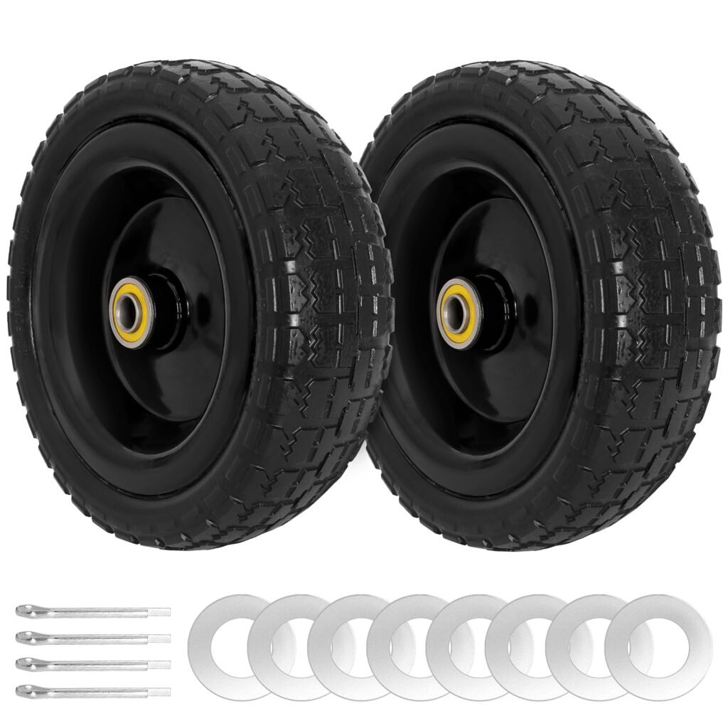 4.10/3.50-4 Tire and Wheel for Gorilla Cart - 10" Flat Free Tires for Hand Truck, Dolly, Snowblower, Generator, Garden Cart, Wagon, Trolley, Solid Rubber Tires Without Flat Spots, 2 Pack