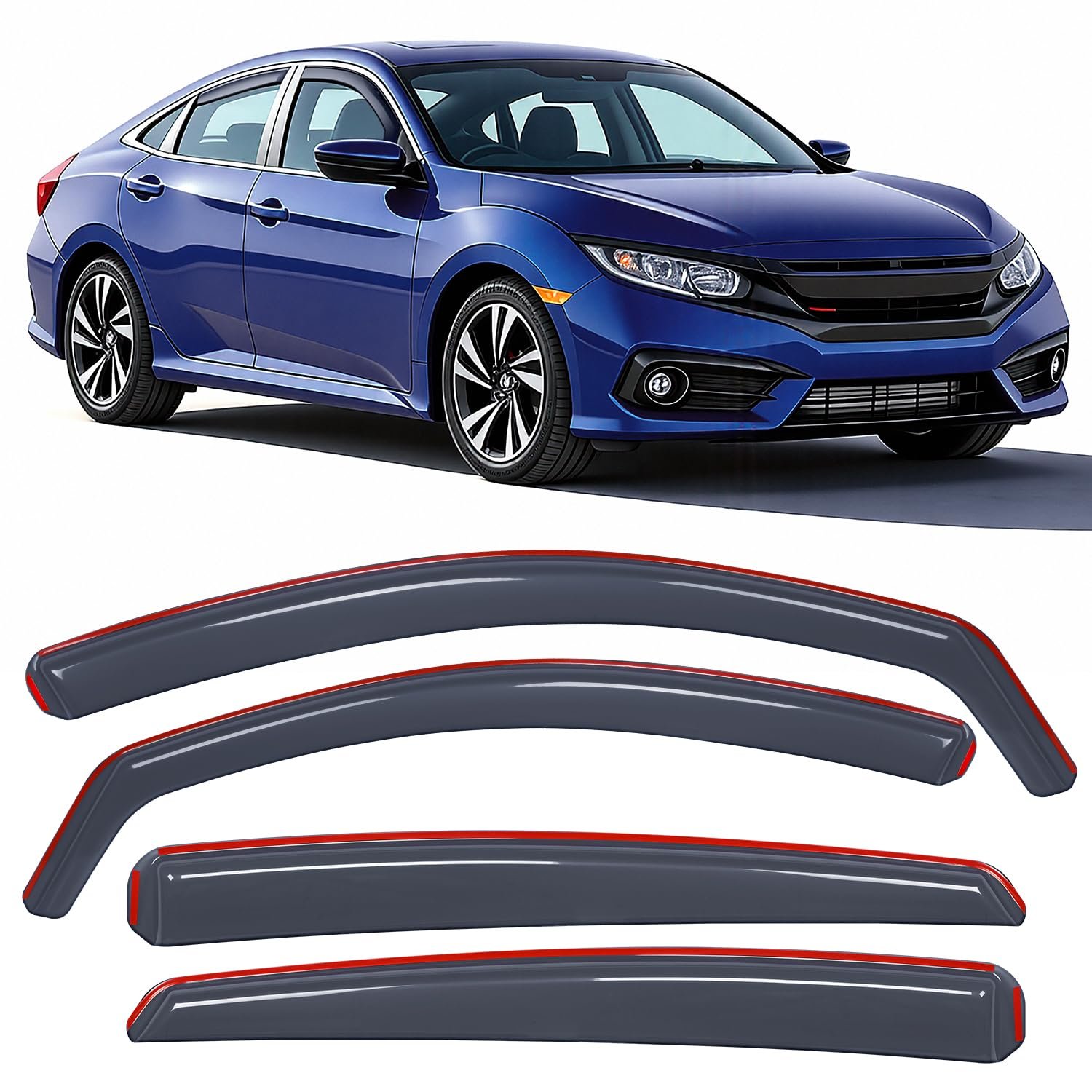 Nilight In-Channel Rain Guards for Honda Civic Sedan 2016-2021