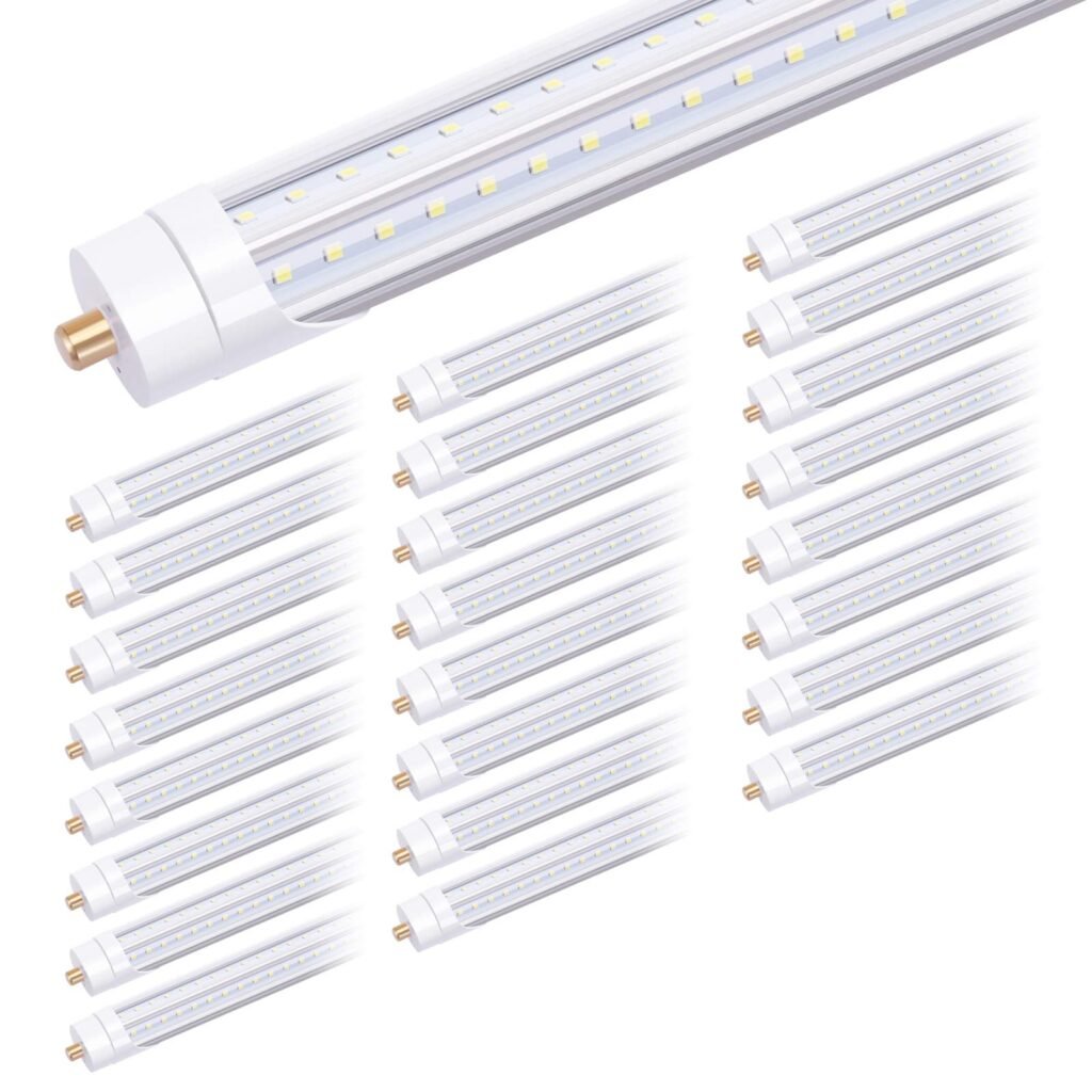 TRLIFE 8FT LED Bulbs 6000K, 65W T8 8FT V-Shape FA8 LED Light Bulbs with Clear Cover(150W Fluorescent Bulbs Replacement), Dual Row Led Chips, 7800Lm, Dual-Ended Power(50 Pack)