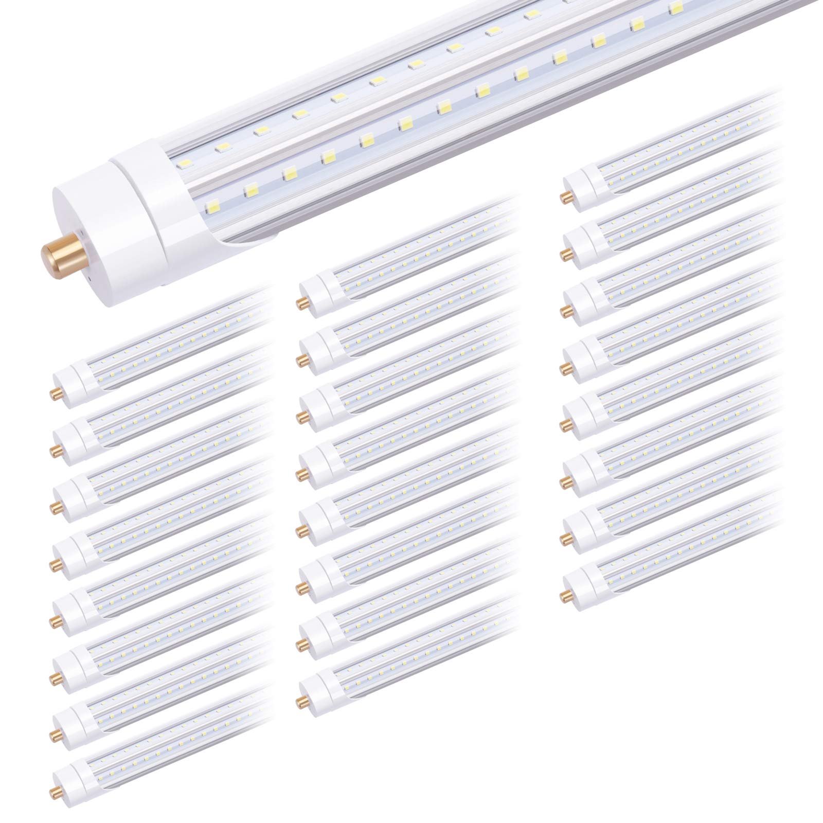 TRLIFE 8FT LED Bulbs 6000K, 65W T8 8FT V-Shape FA8 LED Light Bulbs with Clear Cover(150W Fluorescent Bulbs Replacement), Dual Row Led Chips, 7800Lm, Dual-Ended Power(50 Pack)