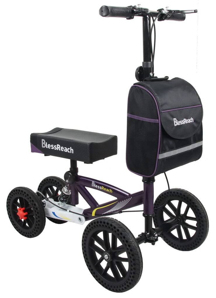 BlessReach Knee Scooter, All Terrain Foldable Knee Scooter Walker, Disc Brake Knee Walker for Foot Injuries Compact Crutches Alternative (Purple)