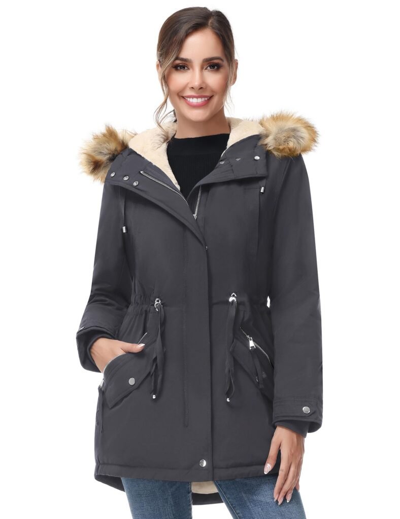 ANOTHER CHOICE Women Winter Parka Coat, Windproof Women Winter Coat Fleece Lined Long Parka with Faux-Fur Hood X-Large Grey-new