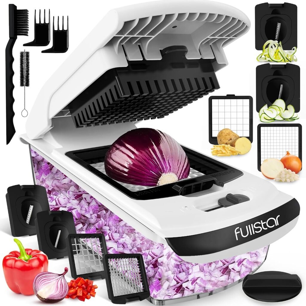 Vegetable Chopper Vegetable Cutter - Food Onion Salad Veggie Chopper with Container - French Fry Potato Dicer Slicer Cutter - Kitchen Tools & Gadgets (4-in-1 White)