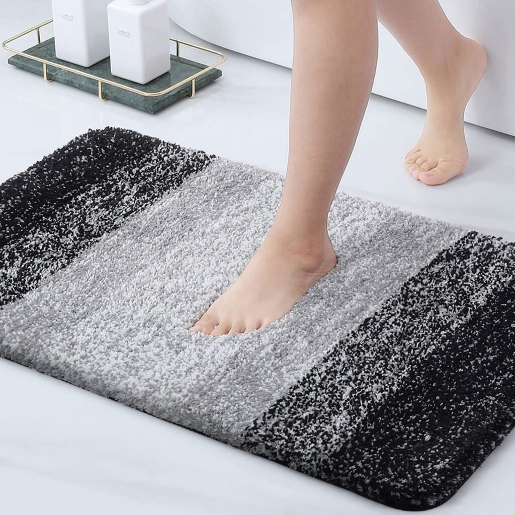 Arotive Microfiber Bathroom Rugs, Shaggy Soft and Absorbent Bath Rug, Non-Slip, Thick Plush Bathroom Mat, Machine Washable Dry Bath Mats for Bathroom, Tub and Shower, 30" x 20", Black 30" x 20" Black