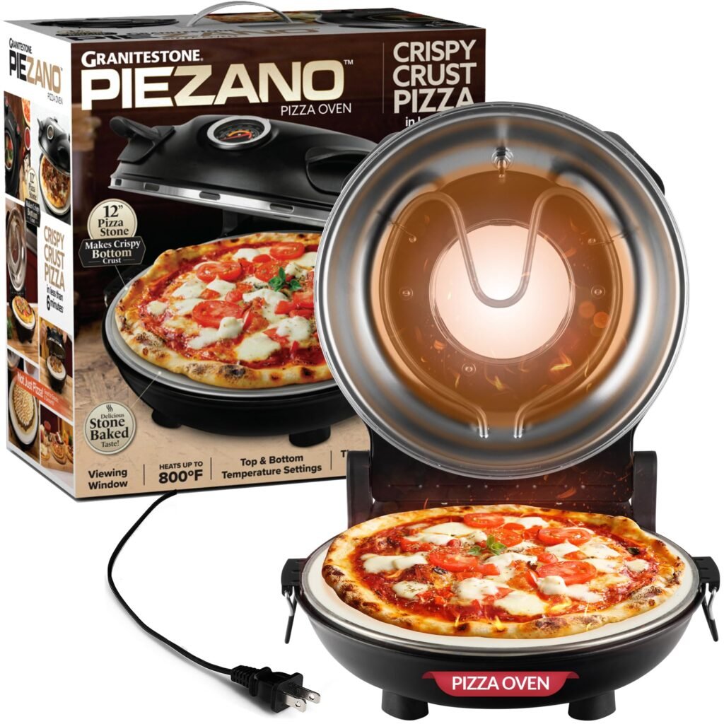 Piezano Pizza Oven by Granitestone – Electric Pizza Oven, Indoor/Outdoor Portable Countertop 12 Inch Pizza Maker Heats up to 800?F with Pizza Stone to Simulate Brick Oven Taste at Home As Seen on Tv