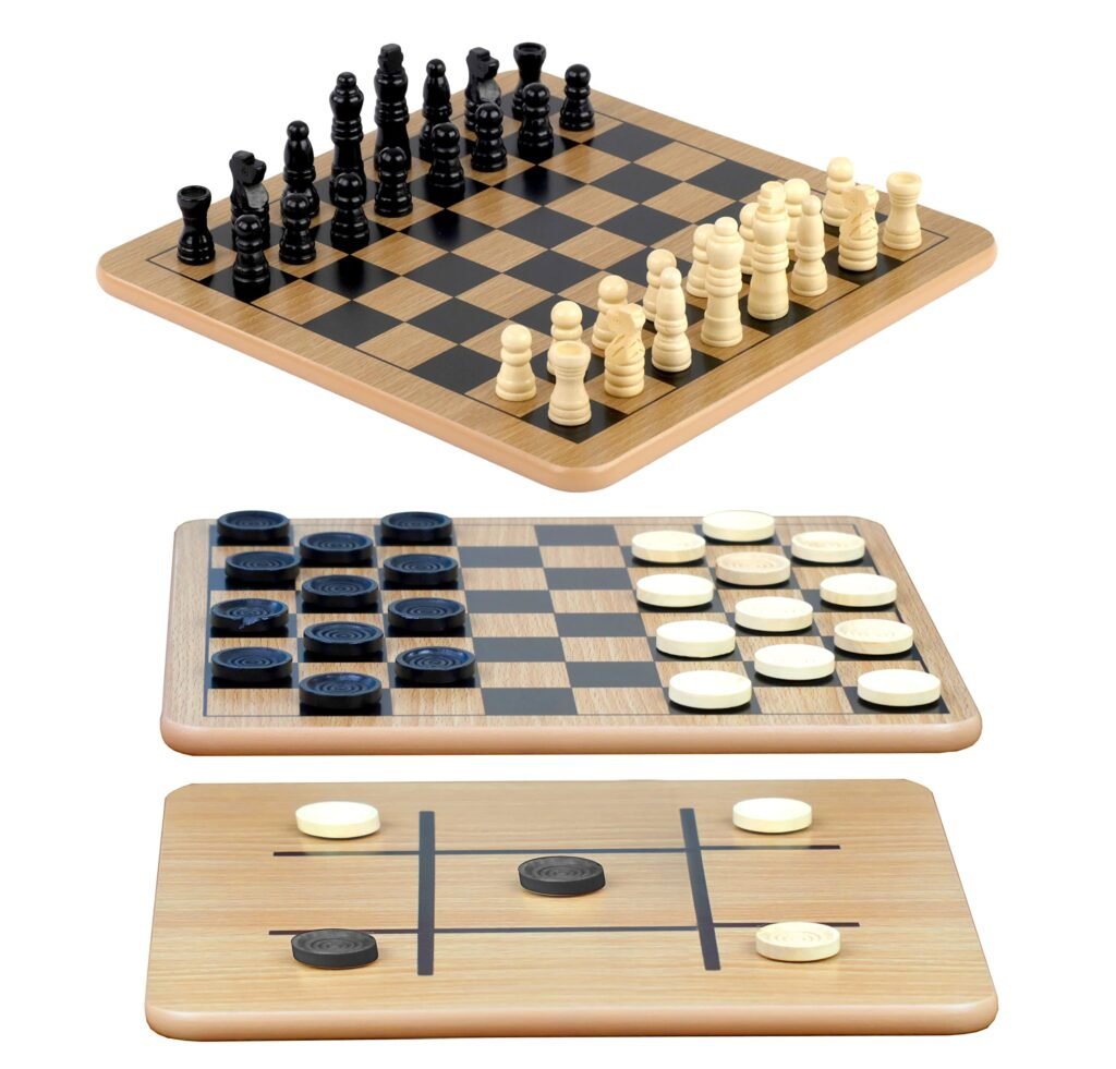 Regal Games Reversible Wooden Board - Chess, Checkers & Tic-Tac-Toe