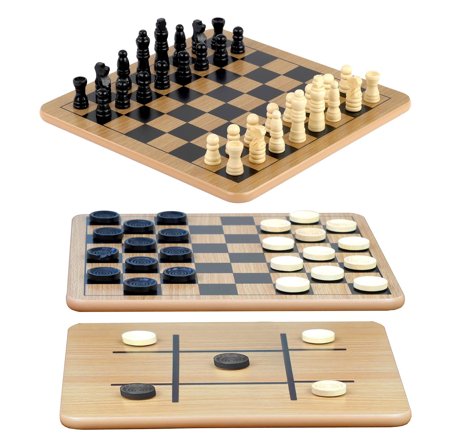 Regal Games Reversible Wooden Board - Chess, Checkers & Tic-Tac-Toe