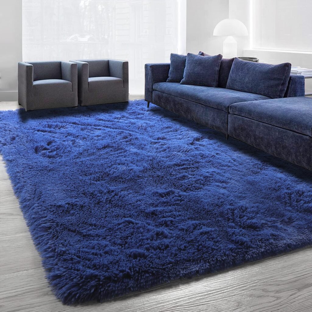 Navy Blue Area Rug for Living Room,6'X9',Fluffy Shag Rug for Bedroom,Furry Carpet for Kids Room,Shaggy Throw Rug for Nursery Room,Fuzzy Plush Rug,Indigo Carpet,Rectangle,Cute Room Decor for Baby 6x9 Feet Navy Blue